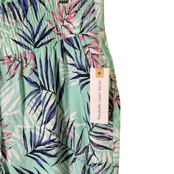 Tropical Crop‎ Pants Womens Size Medium Linen Blend Green Palm Land n Sea - Picture 4 of 9
